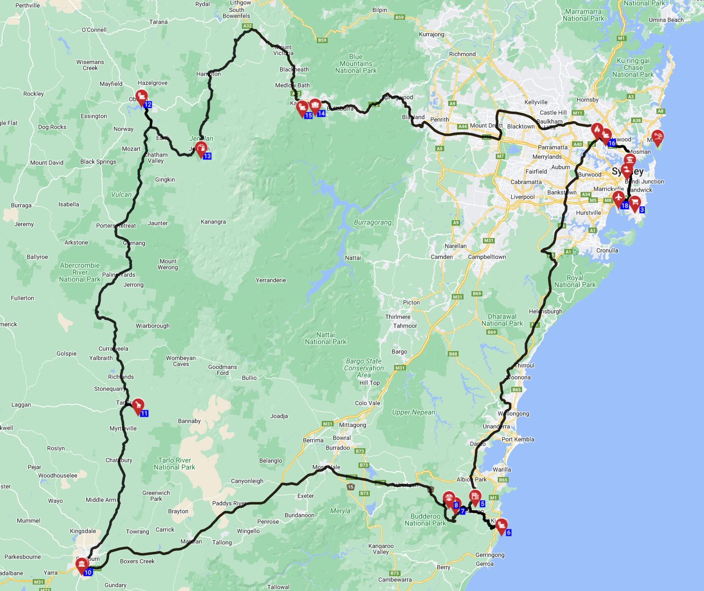 Map for Sydney Roundtrip